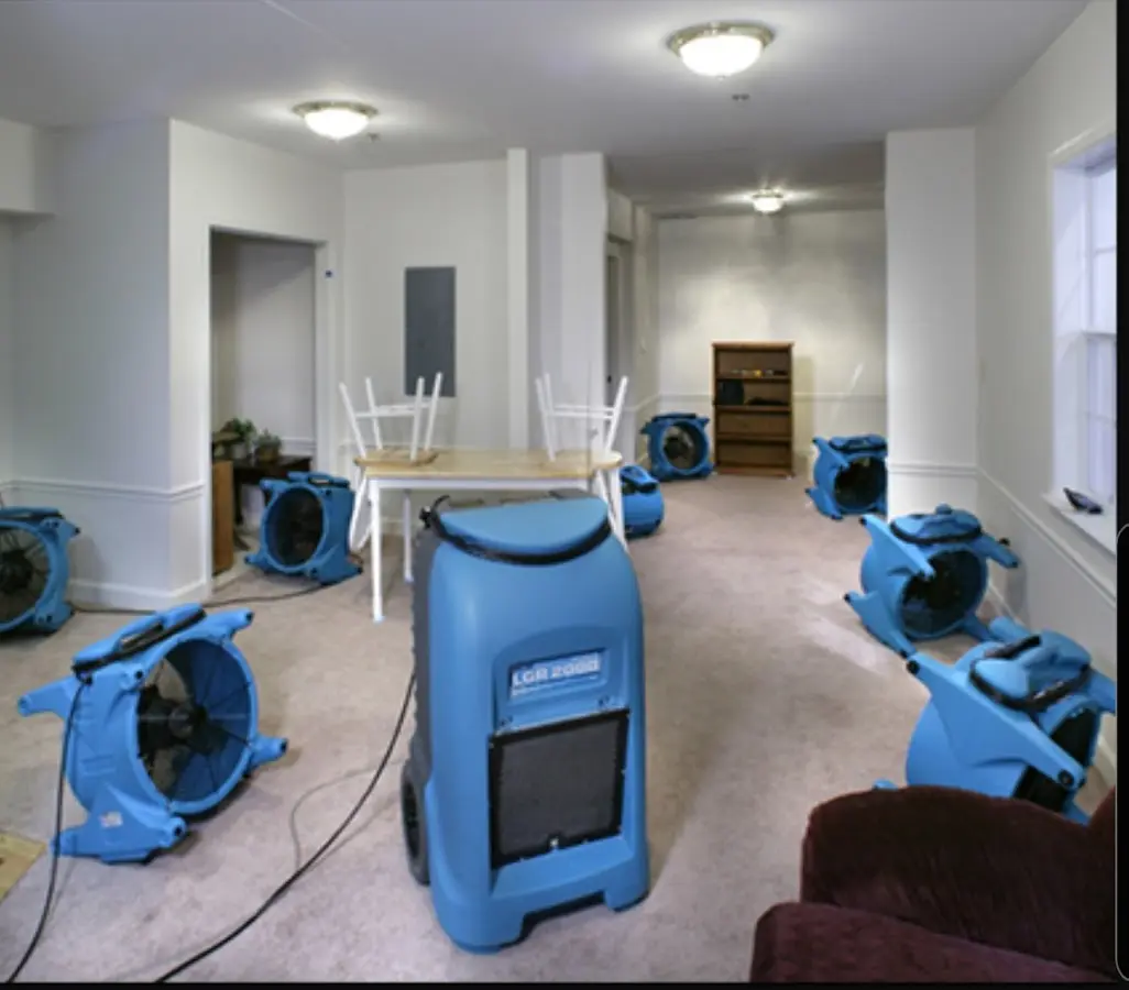 Air movers and dehumidifier setup for Water Extraction & Removal in Bowie